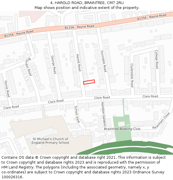 4, HAROLD ROAD, BRAINTREE, CM7 2RU: Location map and indicative extent of plot