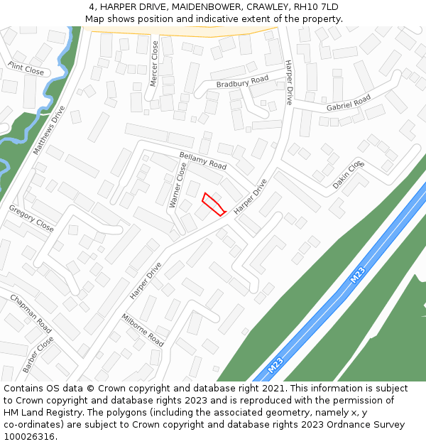 4, HARPER DRIVE, MAIDENBOWER, CRAWLEY, RH10 7LD: Location map and indicative extent of plot