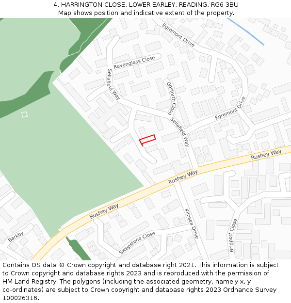 4, HARRINGTON CLOSE, LOWER EARLEY, READING, RG6 3BU: Location map and indicative extent of plot