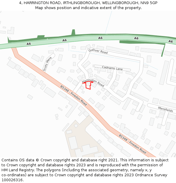 4, HARRINGTON ROAD, IRTHLINGBOROUGH, WELLINGBOROUGH, NN9 5GP: Location map and indicative extent of plot