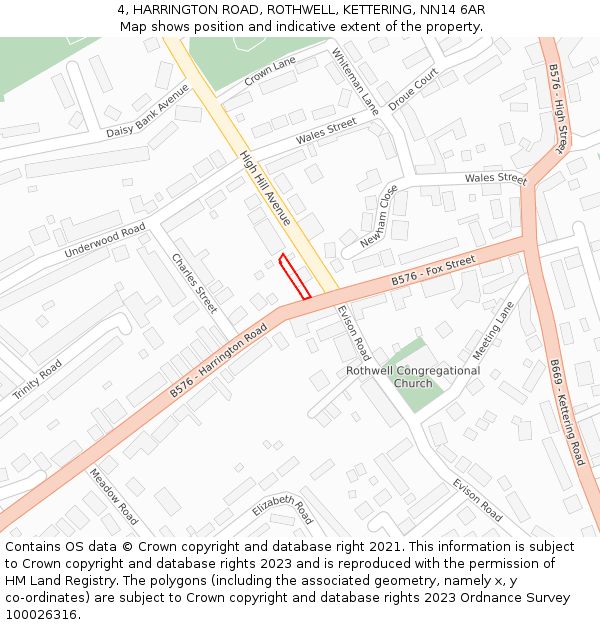 4, HARRINGTON ROAD, ROTHWELL, KETTERING, NN14 6AR: Location map and indicative extent of plot