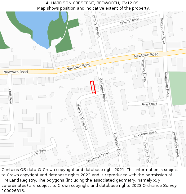 4, HARRISON CRESCENT, BEDWORTH, CV12 8SL: Location map and indicative extent of plot