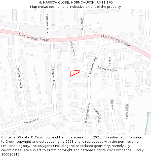 4, HARROW CLOSE, HORNCHURCH, RM11 1FQ: Location map and indicative extent of plot