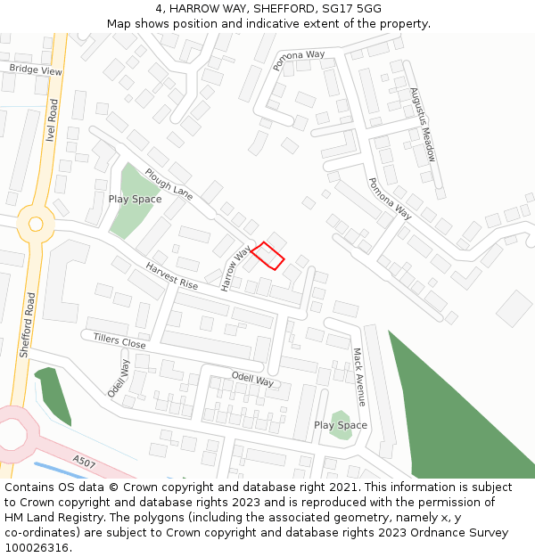 4, HARROW WAY, SHEFFORD, SG17 5GG: Location map and indicative extent of plot