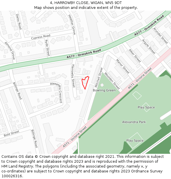 4, HARROWBY CLOSE, WIGAN, WN5 9DT: Location map and indicative extent of plot