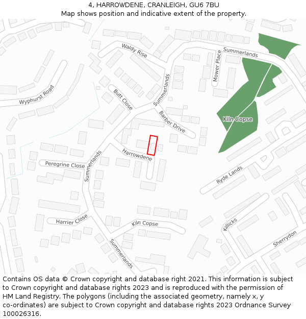 4, HARROWDENE, CRANLEIGH, GU6 7BU: Location map and indicative extent of plot