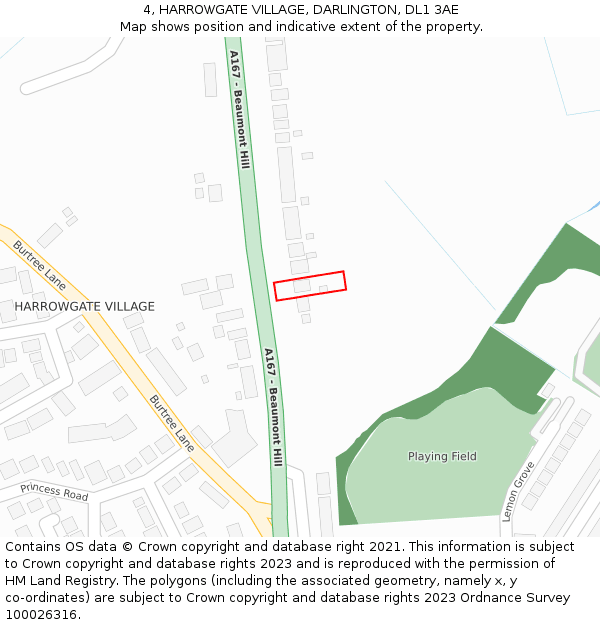 4, HARROWGATE VILLAGE, DARLINGTON, DL1 3AE: Location map and indicative extent of plot