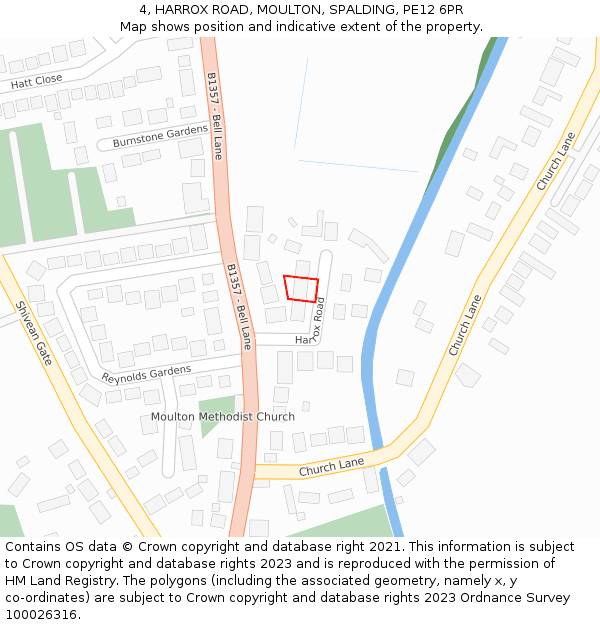 4, HARROX ROAD, MOULTON, SPALDING, PE12 6PR: Location map and indicative extent of plot