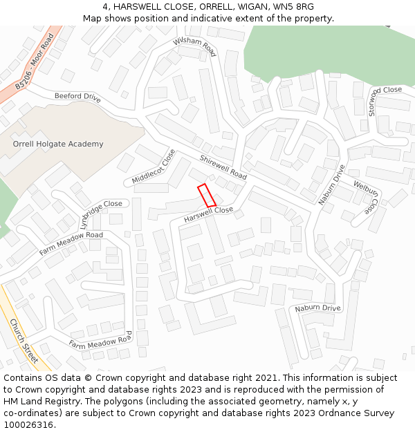 4, HARSWELL CLOSE, ORRELL, WIGAN, WN5 8RG: Location map and indicative extent of plot