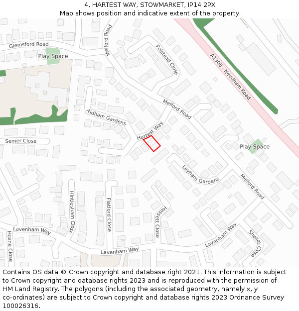4, HARTEST WAY, STOWMARKET, IP14 2PX: Location map and indicative extent of plot