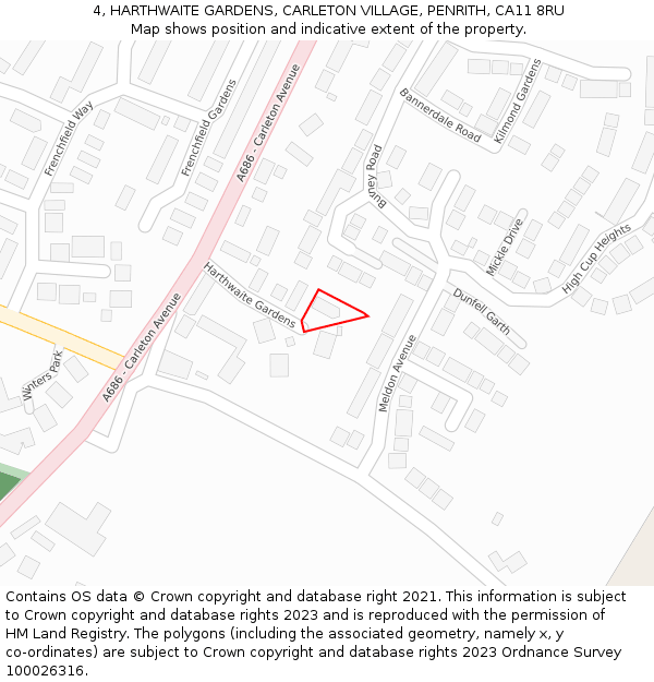 4, HARTHWAITE GARDENS, CARLETON VILLAGE, PENRITH, CA11 8RU: Location map and indicative extent of plot