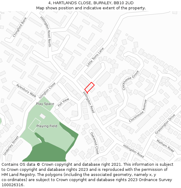 4, HARTLANDS CLOSE, BURNLEY, BB10 2UD: Location map and indicative extent of plot