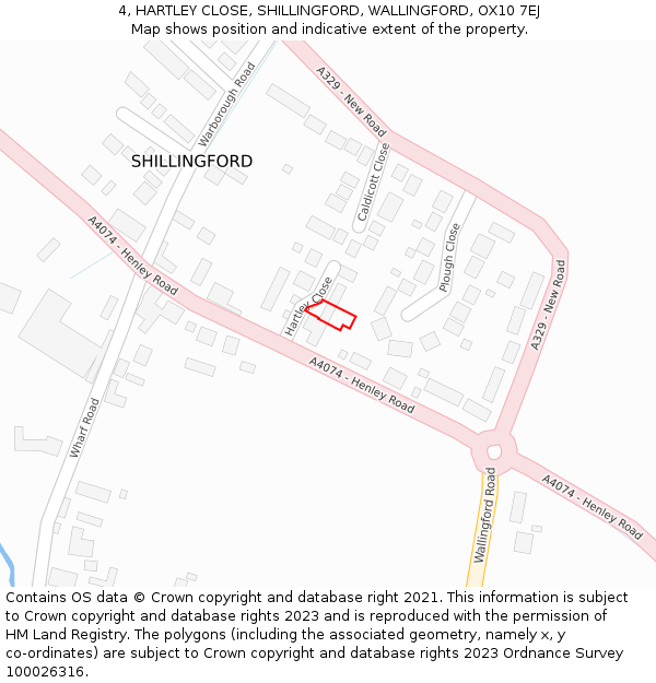 4, HARTLEY CLOSE, SHILLINGFORD, WALLINGFORD, OX10 7EJ: Location map and indicative extent of plot