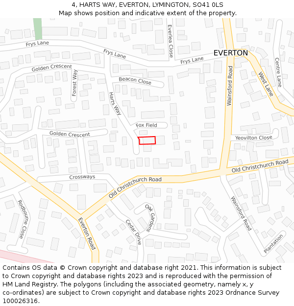 4, HARTS WAY, EVERTON, LYMINGTON, SO41 0LS: Location map and indicative extent of plot
