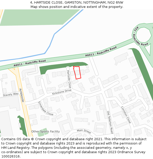 4, HARTSIDE CLOSE, GAMSTON, NOTTINGHAM, NG2 6NW: Location map and indicative extent of plot