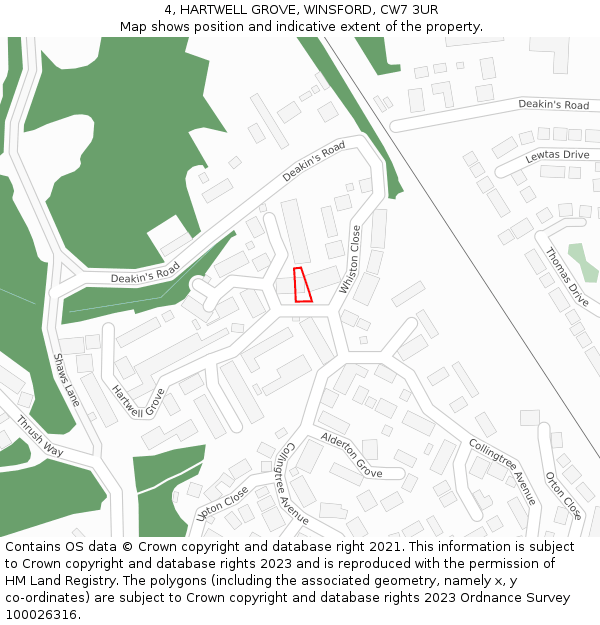 4, HARTWELL GROVE, WINSFORD, CW7 3UR: Location map and indicative extent of plot