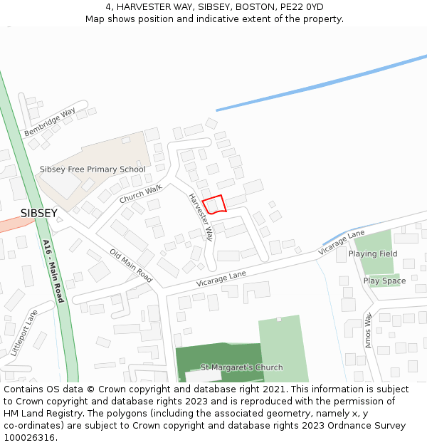 4, HARVESTER WAY, SIBSEY, BOSTON, PE22 0YD: Location map and indicative extent of plot