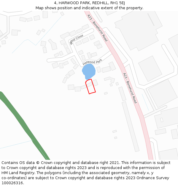 4, HARWOOD PARK, REDHILL, RH1 5EJ: Location map and indicative extent of plot