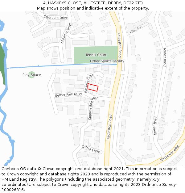 4, HASKEYS CLOSE, ALLESTREE, DERBY, DE22 2TD: Location map and indicative extent of plot