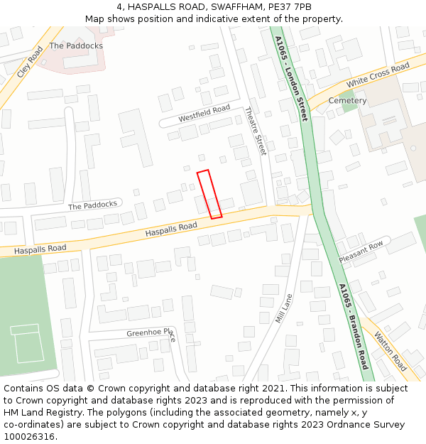 4, HASPALLS ROAD, SWAFFHAM, PE37 7PB: Location map and indicative extent of plot