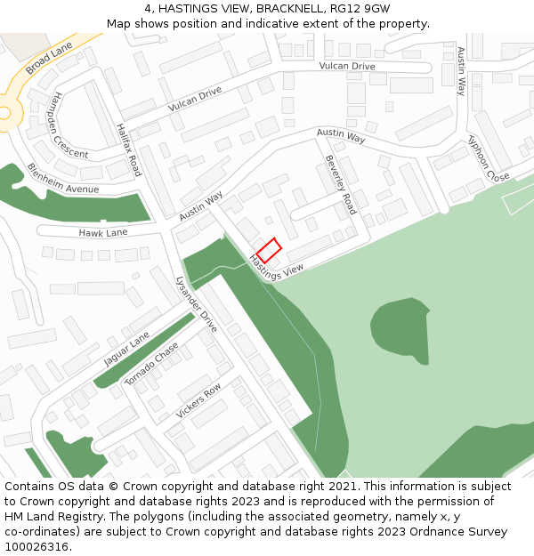 4, HASTINGS VIEW, BRACKNELL, RG12 9GW: Location map and indicative extent of plot