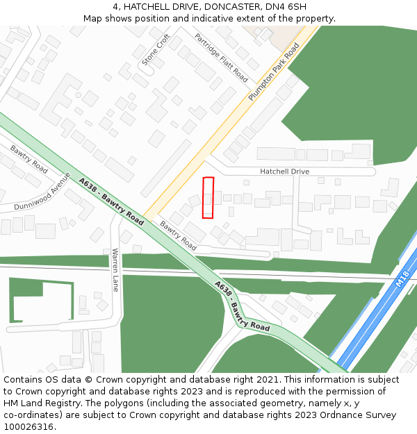 4, HATCHELL DRIVE, DONCASTER, DN4 6SH: Location map and indicative extent of plot