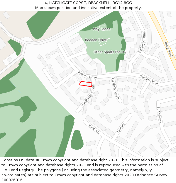 4, HATCHGATE COPSE, BRACKNELL, RG12 8GG: Location map and indicative extent of plot