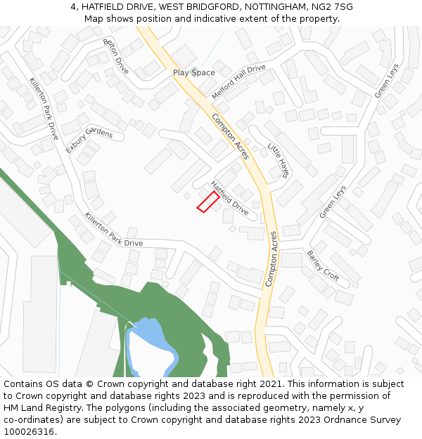 4, HATFIELD DRIVE, WEST BRIDGFORD, NOTTINGHAM, NG2 7SG: Location map and indicative extent of plot