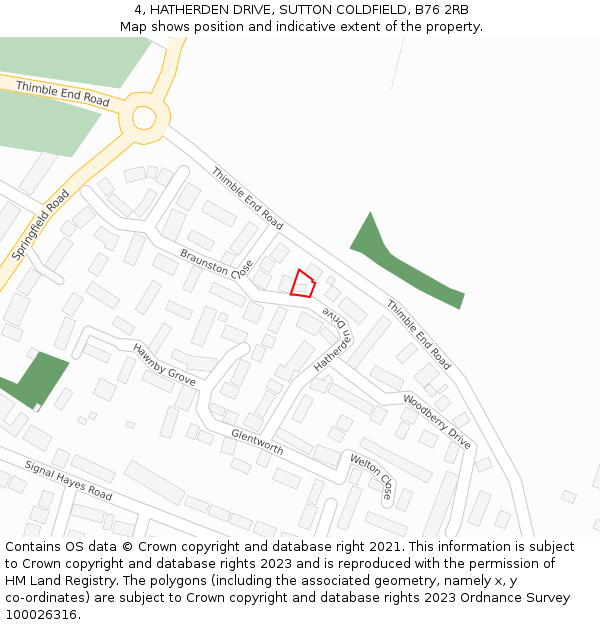 4, HATHERDEN DRIVE, SUTTON COLDFIELD, B76 2RB: Location map and indicative extent of plot
