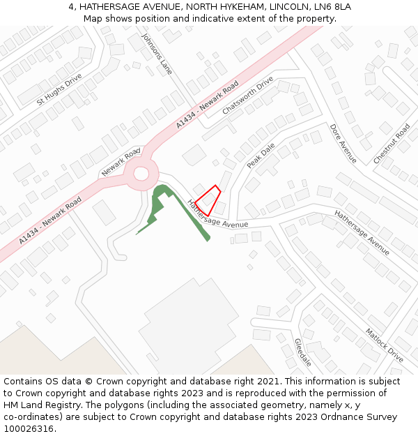 4, HATHERSAGE AVENUE, NORTH HYKEHAM, LINCOLN, LN6 8LA: Location map and indicative extent of plot