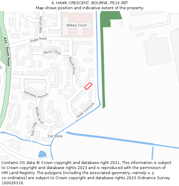 4, HAWK CRESCENT, BOURNE, PE10 0BT: Location map and indicative extent of plot