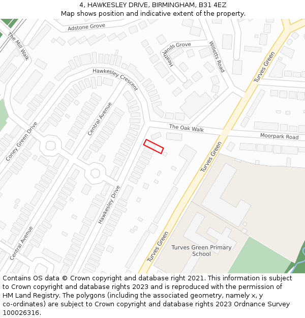 4, HAWKESLEY DRIVE, BIRMINGHAM, B31 4EZ: Location map and indicative extent of plot