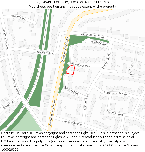 4, HAWKHURST WAY, BROADSTAIRS, CT10 1SD: Location map and indicative extent of plot