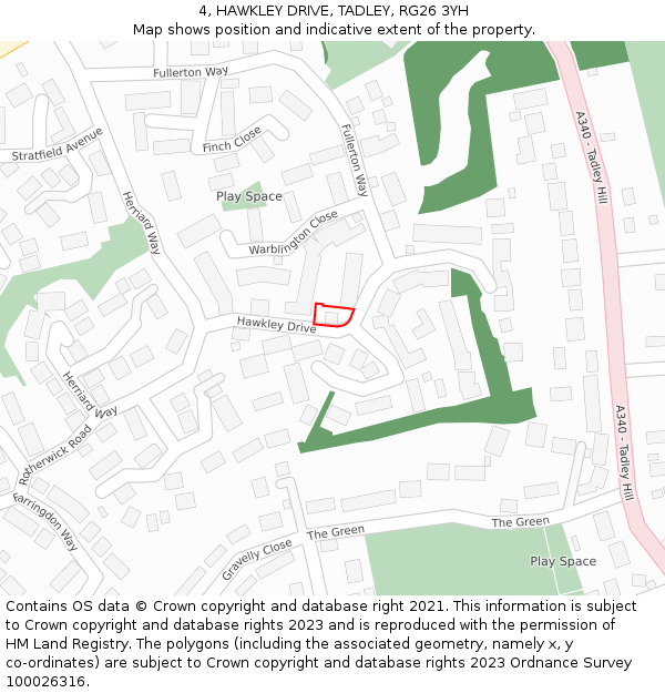 4, HAWKLEY DRIVE, TADLEY, RG26 3YH: Location map and indicative extent of plot