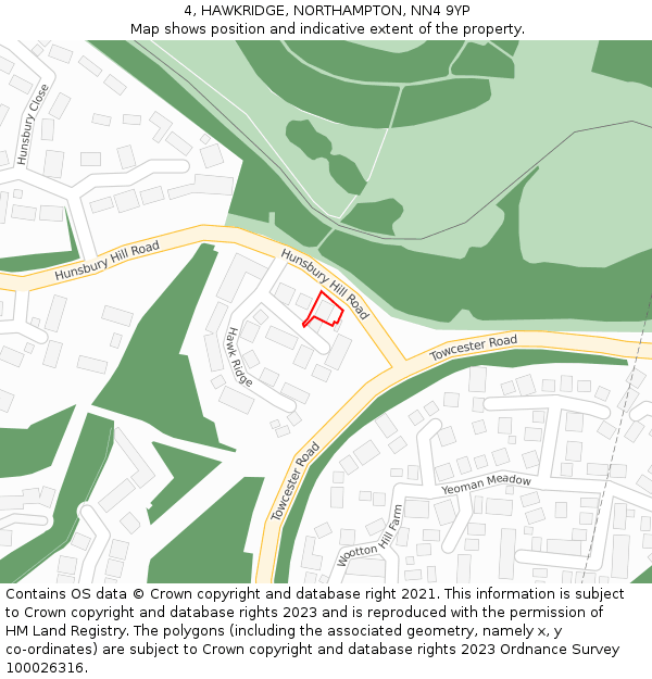 4, HAWKRIDGE, NORTHAMPTON, NN4 9YP: Location map and indicative extent of plot