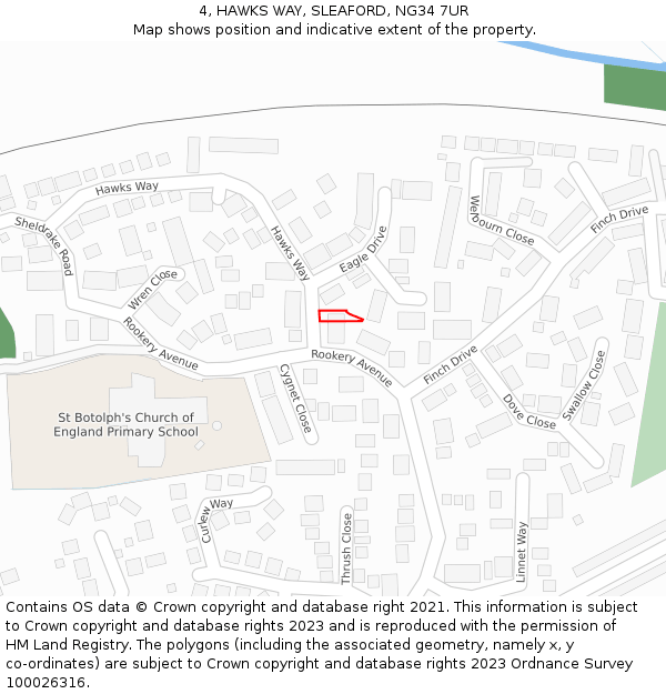 4, HAWKS WAY, SLEAFORD, NG34 7UR: Location map and indicative extent of plot