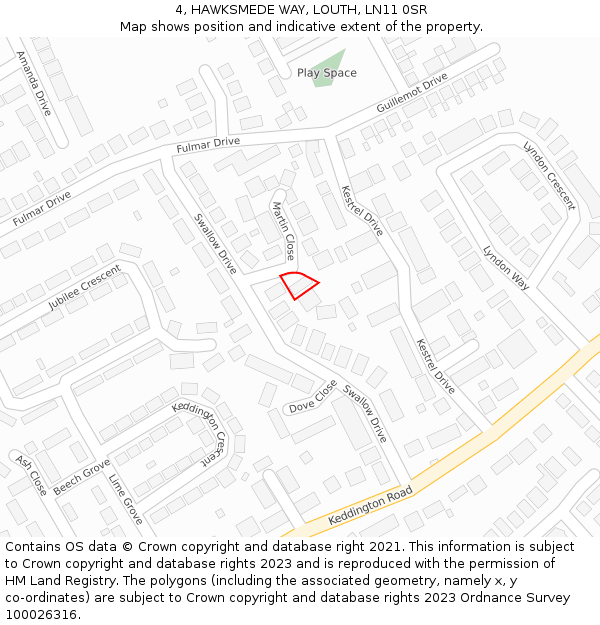 4, HAWKSMEDE WAY, LOUTH, LN11 0SR: Location map and indicative extent of plot