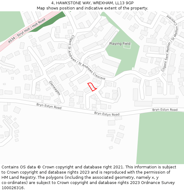 4, HAWKSTONE WAY, WREXHAM, LL13 9GP: Location map and indicative extent of plot