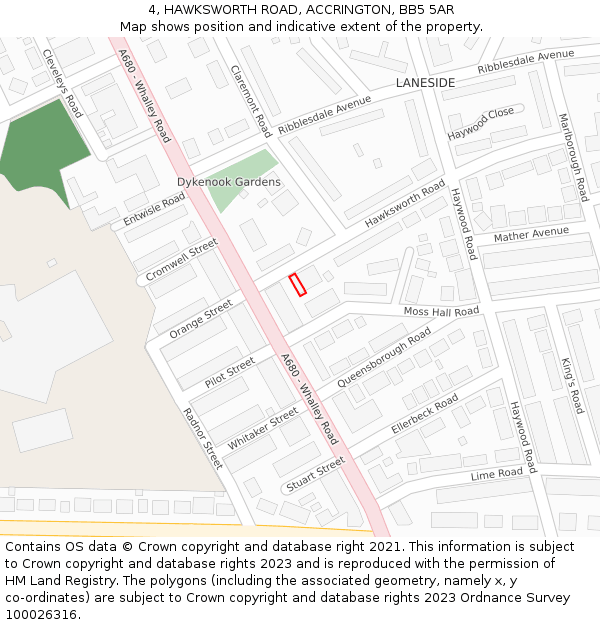 4, HAWKSWORTH ROAD, ACCRINGTON, BB5 5AR: Location map and indicative extent of plot