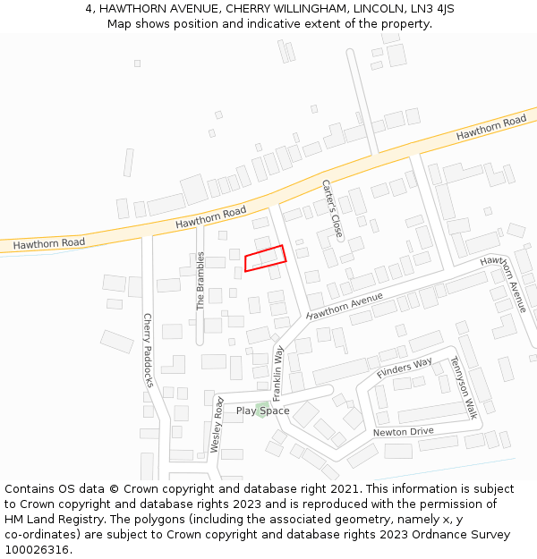 4, HAWTHORN AVENUE, CHERRY WILLINGHAM, LINCOLN, LN3 4JS: Location map and indicative extent of plot