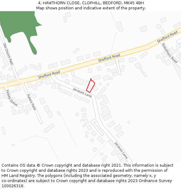 4, HAWTHORN CLOSE, CLOPHILL, BEDFORD, MK45 4BH: Location map and indicative extent of plot