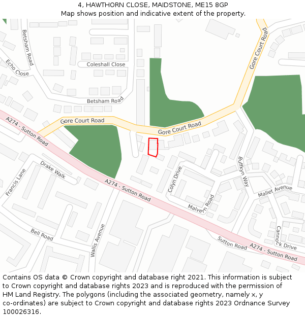 4, HAWTHORN CLOSE, MAIDSTONE, ME15 8GP: Location map and indicative extent of plot