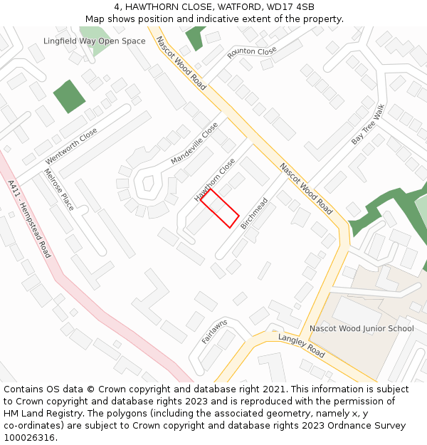 4, HAWTHORN CLOSE, WATFORD, WD17 4SB: Location map and indicative extent of plot