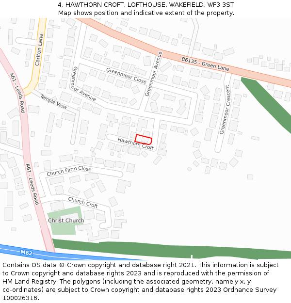 4, HAWTHORN CROFT, LOFTHOUSE, WAKEFIELD, WF3 3ST: Location map and indicative extent of plot