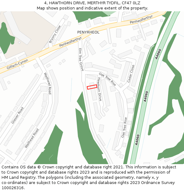 4, HAWTHORN DRIVE, MERTHYR TYDFIL, CF47 0LZ: Location map and indicative extent of plot