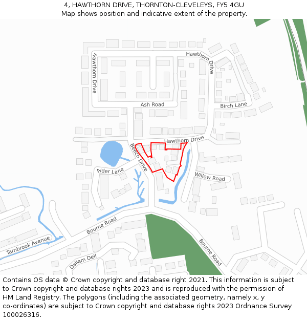 4, HAWTHORN DRIVE, THORNTON-CLEVELEYS, FY5 4GU: Location map and indicative extent of plot