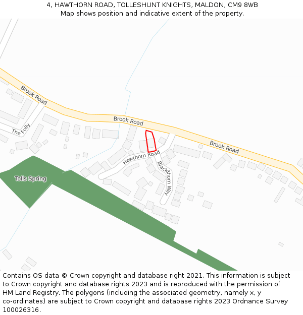 4, HAWTHORN ROAD, TOLLESHUNT KNIGHTS, MALDON, CM9 8WB: Location map and indicative extent of plot