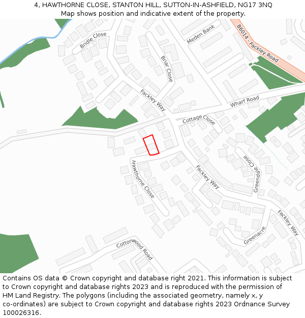 4, HAWTHORNE CLOSE, STANTON HILL, SUTTON-IN-ASHFIELD, NG17 3NQ: Location map and indicative extent of plot