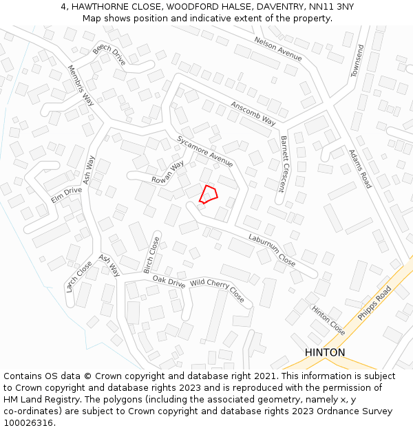 4, HAWTHORNE CLOSE, WOODFORD HALSE, DAVENTRY, NN11 3NY: Location map and indicative extent of plot