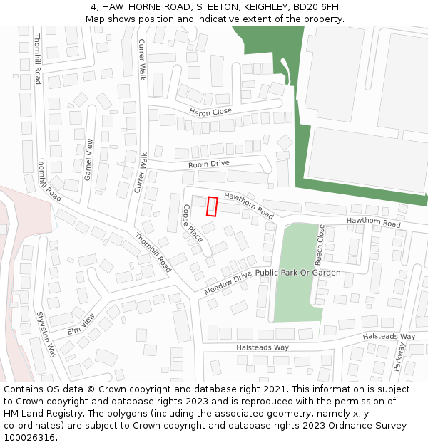 4, HAWTHORNE ROAD, STEETON, KEIGHLEY, BD20 6FH: Location map and indicative extent of plot